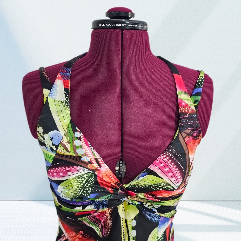 Y2K Cache Vintage 100% Silk Party Bright Colorful Floral Halter Midi Dress - Picture 6 of 15